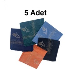 Naz İpek Taş Işlemeli Flamlı 5'li Set Yazma Gül Desenli Eşarp 100X100CM