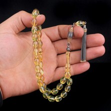 Takı925 925 Ayar Gümüş Püskül Şeffaf Damla Kehribar Tesbih