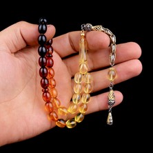 Takı925 Çift Renk Gümüş Püsküllü Süzme Damla Kehribar Tesbih