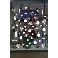 Mıgnatıs Hediye Paketi Çiçekler ve Küçüklü Büyüklü Yıldızlar Yılbaşı Ev Vitrin Stickerı