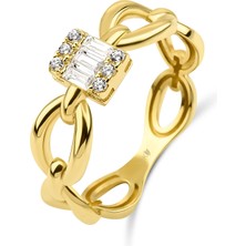 Kairos Jewelry 14 Ayar Altın Baget Zincir Yüzük KRS163-14GR