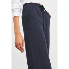 Stella Pulvis Lacivert Beli Lastikli Keten Basic Pantolon