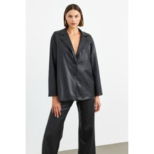 Stella Pulvis Siyah Deri Astarlı Klasik Blazer Ceket