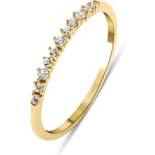 Kairos Jewelry 14 Ayar Altın Yarımtur Taşlı Zarif Yüzük KRS156-14GR