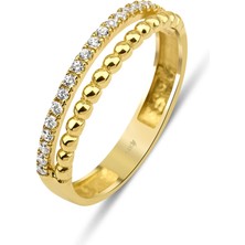 Kairos Jewelry 14 Ayar Altın Yarımtur Çift Sıra Yüzük KRS151-14GRZ