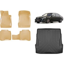 Team Car Mercedes S Serisi W222 Long 2018 Model 3D Bagaj Havuzu+3d Araca Özel Bej Havuzlu Paspas Takımı