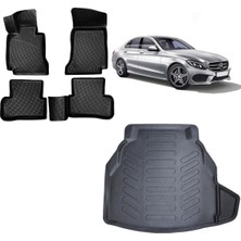 Team Car Mercedes C Serisi W205 2021 Model Plastik 3D Bagaj Havuzu+3d Havuzlu Araca Özel Paspas Takımı