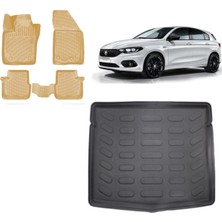 Team Car Egea Hatchback 2023 Model Stepneli 3D Bagaj Havuzu+3d Araca Özel Bej Havuzlu Paspas Takımı