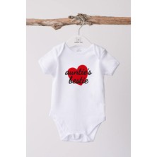 Minik Ayı I Love My Aunties Yazılı Bebek Alttan Çıtçıtlı Body Zıbın - Beyaz