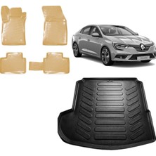 Team Car Renault Megane 4 Sedan 2022 Model 3D Bagaj Sol Kulaklı+3d Araca Özel Bej Havuzlu Paspas Takımı