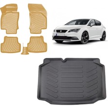 Team Car Seat Leon 2015 Model 3D Bagaj Havuzu+3d Araca Özel Bej Havuzlu Paspas Takımı