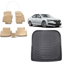 Team Car Skoda Superb 2020 Model 3D Bagaj Havuzu+3d Araca Özel Bej Havuzlu Paspas Takımı