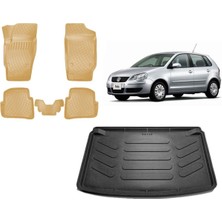 Team Car Volkswagen Polo 9n 2003 Model 3D Bagaj Havuzu+3d Araca Özel Bej Havuzlu Paspas Takımı