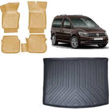 Team Car Volkswagen Caddy 2016 Model 3D Bagaj Havuzu+3d Araca Özel Bej Havuzlu Paspas Takımı