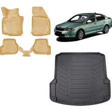 Team Car Skoda Octavia 2008 Model 3D Bagaj Havuzu+3d Araca Özel Bej Havuzlu Paspas Takımı