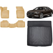 Team Car Volvo S90 2021 Model 3D Bagaj Havuzu+3d Araca Özel Bej Havuzlu Paspas Takımı