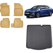 Team Car Citroen C-Elysee 2021 Model 3D Bagaj Havuzu+3d Araca Özel Bej Havuzlu Paspas Takımı