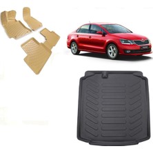Team Car Skoda Rapid Sedan 2013 Model 3D Bagaj Havuzu+3d Araca Özel Bej Havuzlu Paspas Takımı