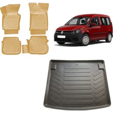 Team Car Volkswagen Caddy 2006 Model 3D Bagaj Havuzu+3d Araca Özel Bej Havuzlu Paspas Takımı