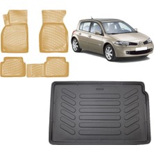 Team Car Renault Megane 2 Hatchback 2003 Model 3D Bagaj Havuzu+3d Araca Özel Bej Havuzlu Paspas Takımı