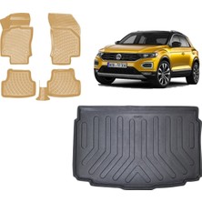 Team Car Volkswagen T-Roc 2021 Model 3D Alt Bagaj Havuzu+3d Araca Özel Bej Havuzlu Paspas Takımı