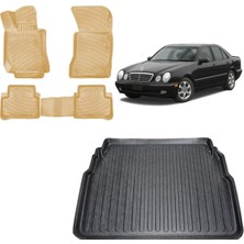 Team Car Mercedes E Serisi W210 1996 Model 3D Bagaj Havuzu+3d Araca Özel Bej Havuzlu Paspas Takımı