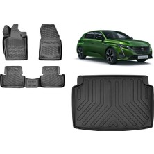 Team Car Peugeot 308 2023 Model 3D Bagaj Havuzu+3d Havuzlu Araca Özel Paspas Takımı