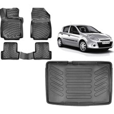 Team Car Renault Clio 3 2008 Model Kancasız Bagaj Havuzu+3d Havuzlu Araca Özel Paspas Takımı