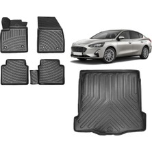 Team Car Focus 4 Sedan 2019 Model 3D Ince Stepneli Bagaj Havuzu+3d Havuzlu Araca Özel Paspas Takımı