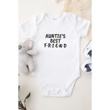 Minik Ayı Auntie's Best Friend Yazılı Bebek Alttan Çıtçıtlı Yazılı Body - Beyaz