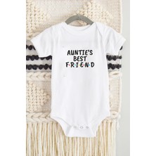 Minik Ayı Auntie's Best Friend Yazılı Bebek Alttan Çıtçıtlı Yazılı Body - Beyaz