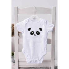 Minik Ayı Panda Baskılı Bebek Alttan Çıtçıtlı Body Zıbın - Beyaz