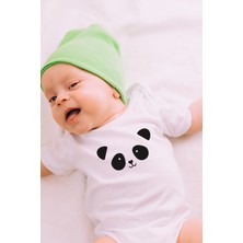 Minik Ayı Panda Baskılı Bebek Alttan Çıtçıtlı Body Zıbın - Beyaz