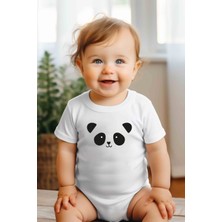 Minik Ayı Panda Baskılı Bebek Alttan Çıtçıtlı Body Zıbın - Beyaz