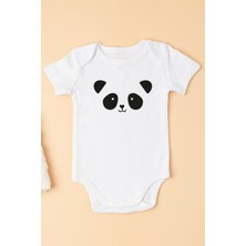 Minik Ayı Panda Baskılı Bebek Alttan Çıtçıtlı Body Zıbın - Beyaz