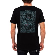 Creaeymer Samurai Nippon Büyük Sırt Tasarım Baskılı Bisiklet Yaka 100% Pamuklu Tişört Siyah