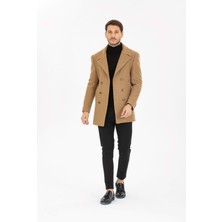 Vito Andolini Kahverengi Kaşmir Slim Fit Kruvaze Erkek Kısa Palto