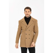 Vito Andolini Kahverengi Kaşmir Slim Fit Kruvaze Erkek Kısa Palto