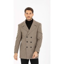Vito Andolini Koyu Kahverengi Desenli Kaşmir Slim Fit Kruvaze Erkek Kısa Palto