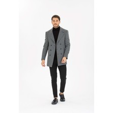 Vito Andolini Gri Desenli Kaşmir Slim Fit Kruvaze Erkek Kısa Palto