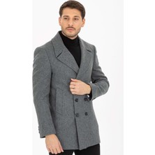 Vito Andolini Gri Desenli Kaşmir Slim Fit Kruvaze Erkek Kısa Palto
