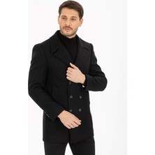 Vito Andolini Siyah Desenli Kaşmir Slim Fit Kruvaze Erkek Kısa Palto