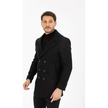 Vito Andolini Siyah Desenli Kaşmir Slim Fit Kruvaze Erkek Kısa Palto