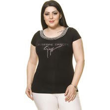 Modayız Kadın Büyük Beden Siyah Taş Işlemeli Body 17C-3005