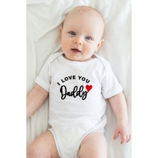 Minik Ayı I Love You Dady Bebek Alttan Çıtçıtlı Body Zıbın - Beyaz