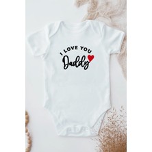 Minik Ayı I Love You Dady Bebek Alttan Çıtçıtlı Body Zıbın - Beyaz