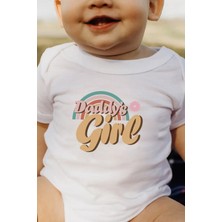 Minik Ayı Daddy's Girl Rainbow Babalar Günü Hediyesi Bebek Alttan Çıtçıtlı Body Zıbın - Beyaz