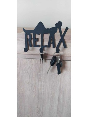 HD Metal Tablo Metal Siyah Relax Yazılı Dekoratif Anahtar Askısı, Askılık, Anahtarlık