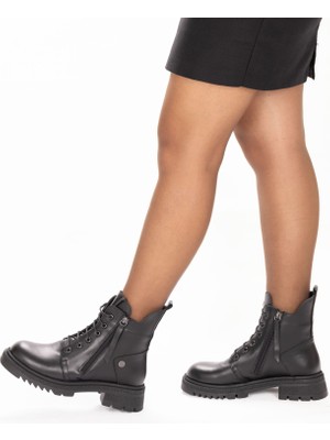 TwoEgoist Kadın Hakiki Deri Çift Fermuarlı Kalın Tabanlı Şık Bot