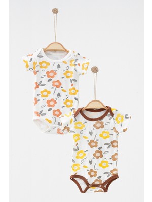 Babejix  Pamuklu Bisiklet Yakalı Çiçek Baskılı Kısa Kollu Çıtçıtlı 2’li Kız Bebek Badi